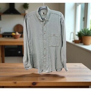 Madison Trader Plaid Button Down Shirt Mens Long Sleeve Green Check Size L